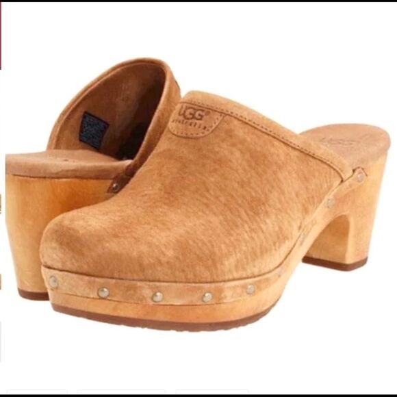UGG Abbie tan suede clogs with Sherpa footbed 6 - Picture 1 of 10